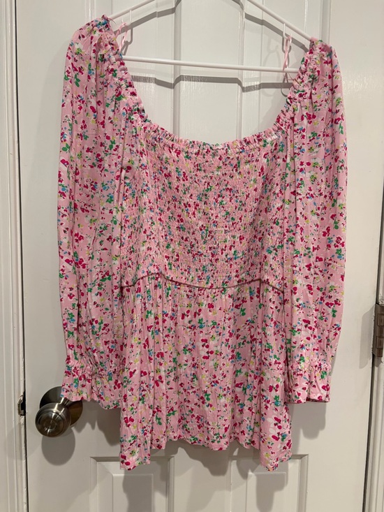crown & ivy Tops - Crown & Ivy Pink Floral Smocked Off-Shoulder Tunic Top